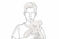 Minimalist symmetrical person holding teddy bear illustrated drawing sketch.