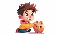 Boy puts money in piggy bank cartoon person human.