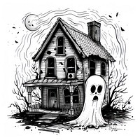 Ghost house architecture illustrated building.