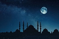 Ramadan illustration mosque night moon.