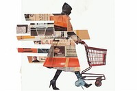 Shopping shape collage cutouts person human shopping cart.