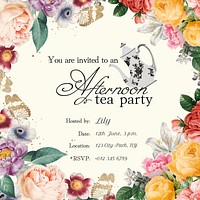 Tea party invitation Instagram post template