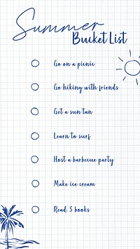 Summer bucket list planner template