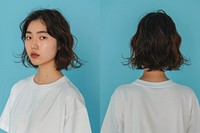 Blank cream oversize t-shirt mockup person female human.