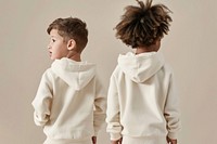 Kid wear blank cream hoodie mockup apparel sweatshirt clothing.