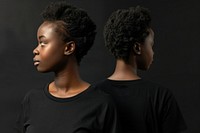 Blank black t-shirt mockup woman photo photography.