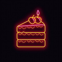Cake icon neon light disk.
