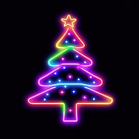 Christmas tree icon neon astronomy lighting.