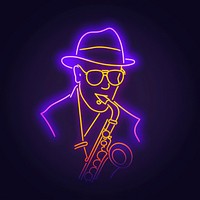 Jazz cane icon neon lighting purple.