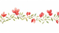 Red flowers as divider line watercolour illustration embroidery graphics pattern.