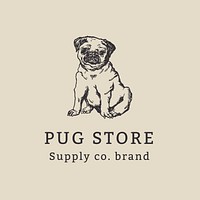 Vintage business logo template pug dog illustration