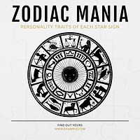 Zodiac mania Instagram post template, editable social media ad