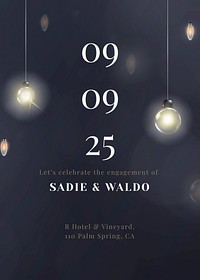 Editable wedding invitation card template festive hanging lights design