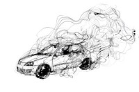 Car combustion in traffic drawing illustrated sketch.