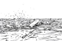 Trash in the ocean drawing illustrated sketch.
