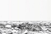 Trash on beach drawing illustrated publication.