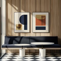 Two framed art prints table architecture furniture.