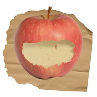 Red apple ripped paper produce fruit plant.
