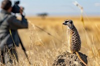 Man holding camera photography meerkat wildlife.