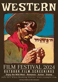 Western film festival poster template, vintage design