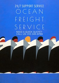 Ocean freight service poster template, vintage design