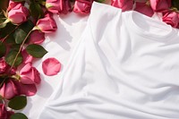 White tshirt mockup rose field clothing blossom.