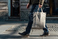 Tote bag mockup man accessories pedestrian.