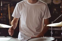 White t shirt mockup drummer music recreation.