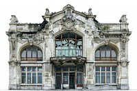 Art nouveau destroyed building architecture arched person.