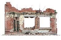 Brick destroyed building home damage.