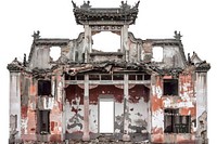 China destroyed building person human gate.