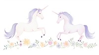 Unicorns with flowers as divider watercolor illustrated drawing animal.