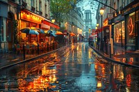 Paris in the rain street transportation neighborhood.