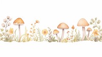 Mushrooms with flowers as divider watercolor fungus agaric plant.