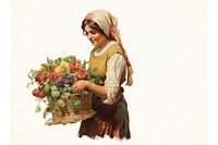 Woman flower seller painting basket adult.