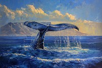 Seascape with blue Whale tail whale animal mammal.