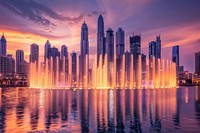 Singing fountains in Dubai architecture cityscape landscape.