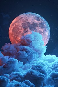 Render of glowing moon and cloud astronomy outdoors mountain.