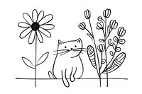Continuous line drawing flower and cat art illustrated asteraceae.