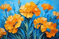Blue marigold flowers painting asteraceae daffodil.