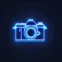 Camera icon neon light disk.