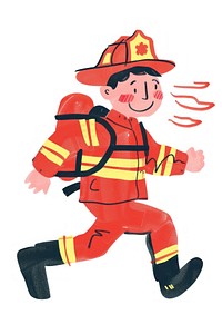 Cute fireman running illustration lifejacket clothing apparel.