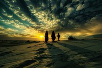 Three wise man in desert photography silhouette landscape.