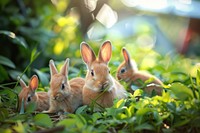 Rabbits family in farm wildlife animal mammal.