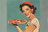 Woman pizza advertisement brochure.