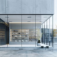 The material of its base is glass mockup shoe shop clothing.