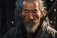 Elderly samurai warrior face person human.