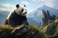 Giant panda sitting wildlife outdoors scenery.