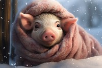 Fluffy piglet bundled in a cozy scarf animal mammal hog.