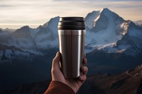 Stainless steel travel mug mountain photo mountain range.